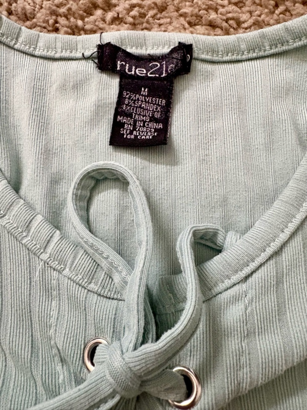 Rue21 Mint Green Lace-Up Ribbed Top Size M Fitted Y2K - Picture 2 of 4